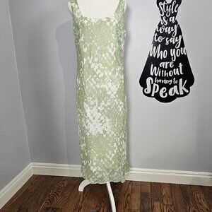 ❤️128 Dana Kay Sleeveless Square Neck Green And White Shift Maxi Dress